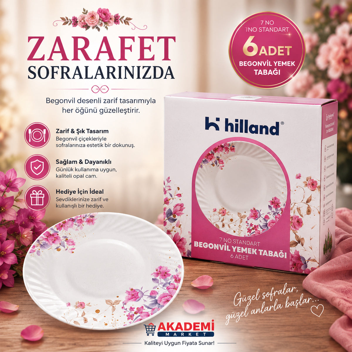 Hilland Begonvil Yemek Tabağı 6 Lı